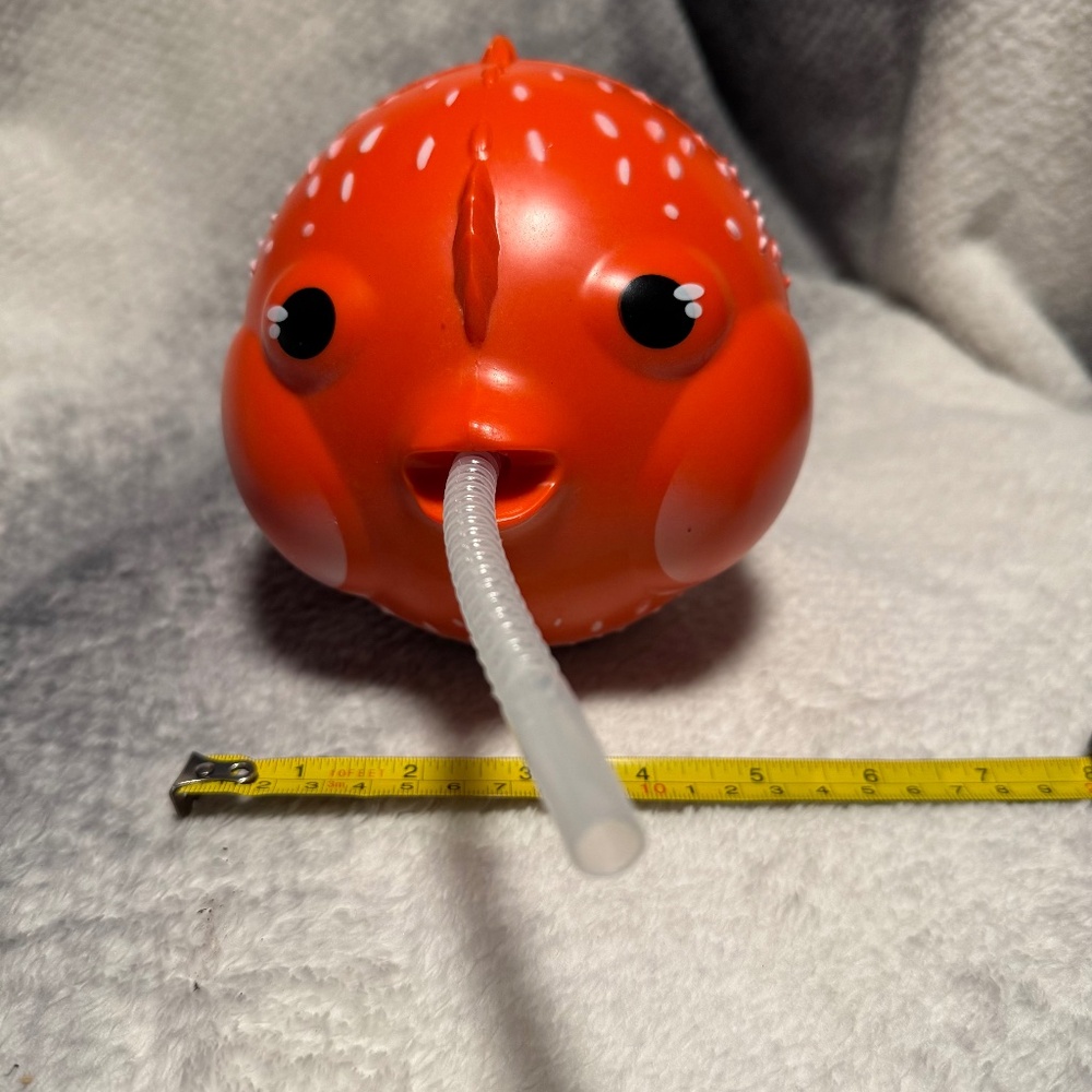 Carnival Cruise Ship Orange Plastic Puffer Fish Novelty Souvenir Drink Cup 7.5"